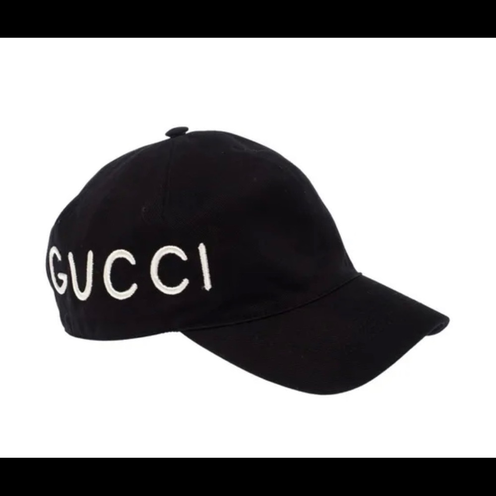 NWT Gucci Unisex Black Canvas Baseball Hat with "Loved" Embroidery S